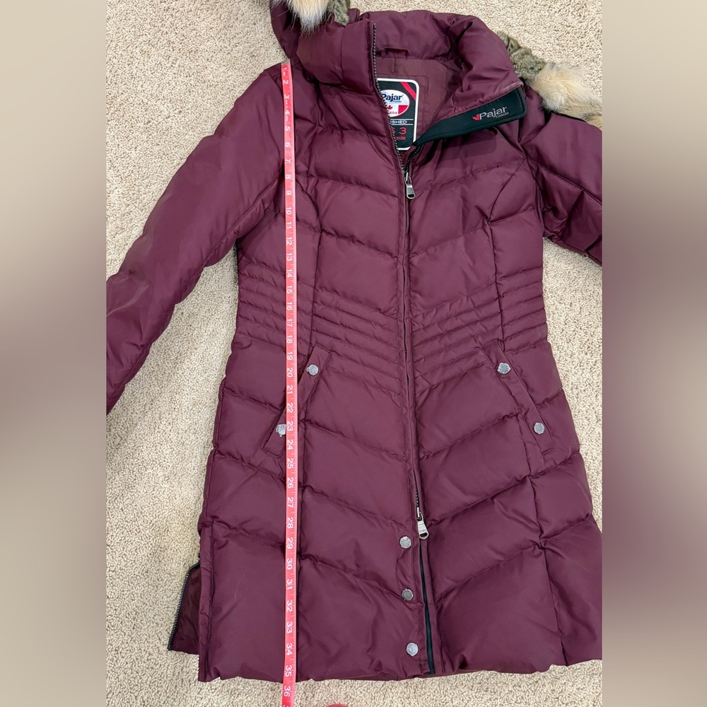 Pajar Maroon Burgundy Down Puffer Coat with Faux Fur Trim - Picture 15 of 16